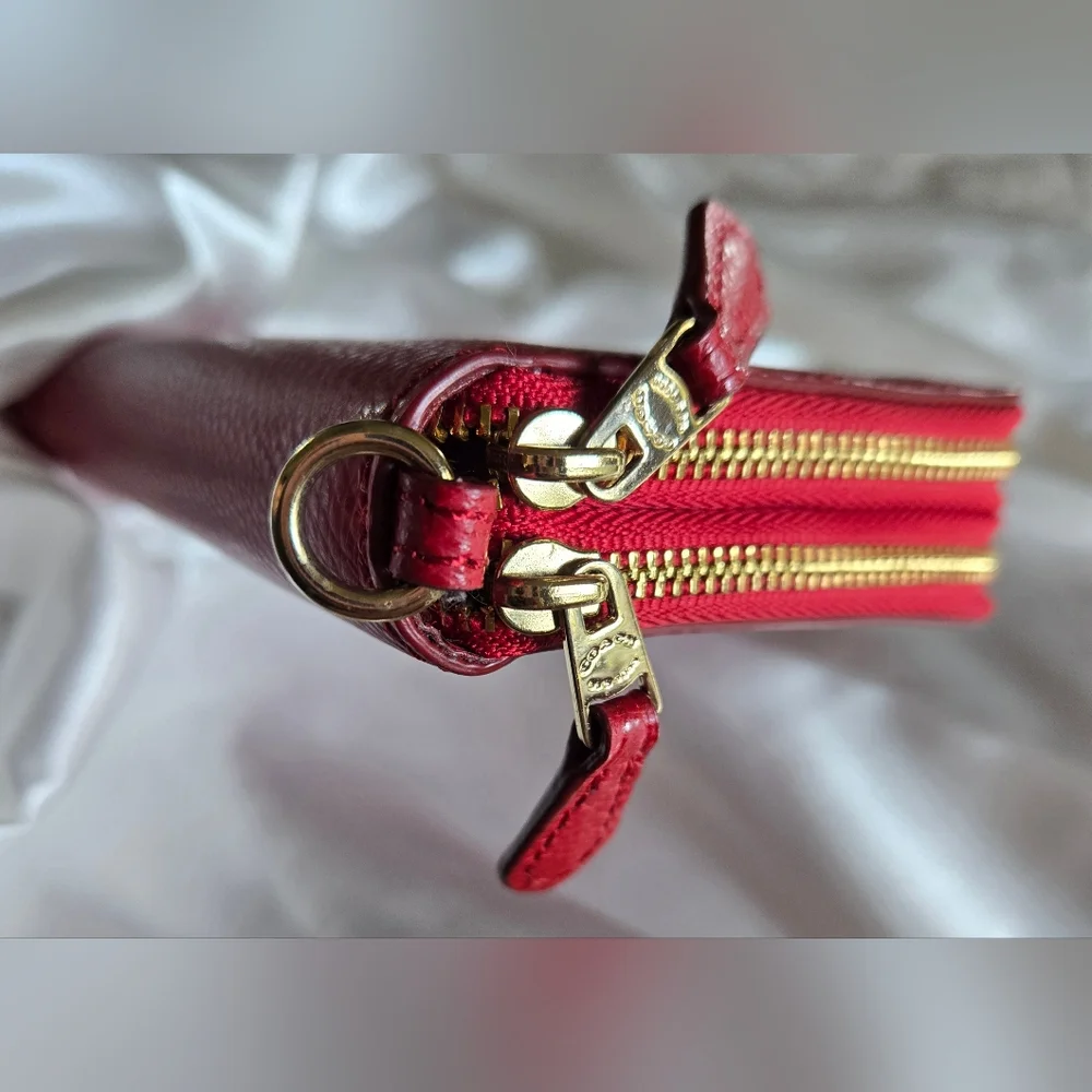 Coach Cherry Red Leather Double Zip Wallet - Picture 13 of 14